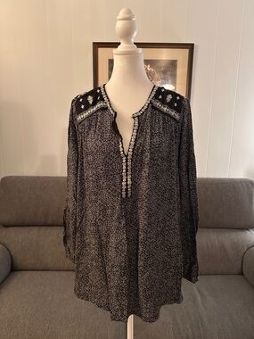 Lucky Brand Black & White Printed Boho Tunic Top